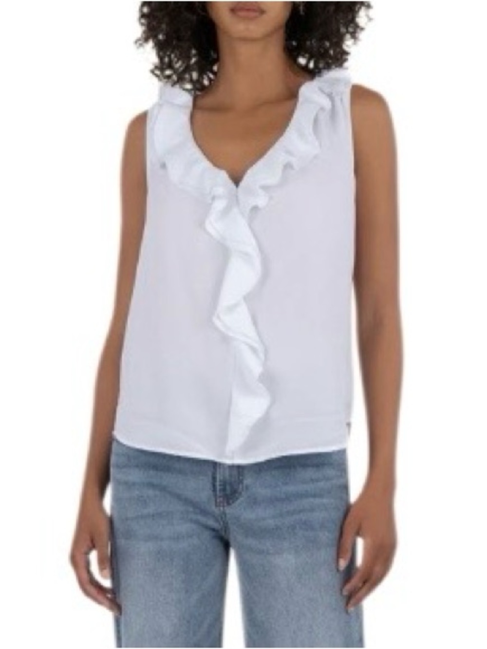 Kut From The Kloth Genessa Sleeveless White Double Ruffle V-Neck Top Sz L